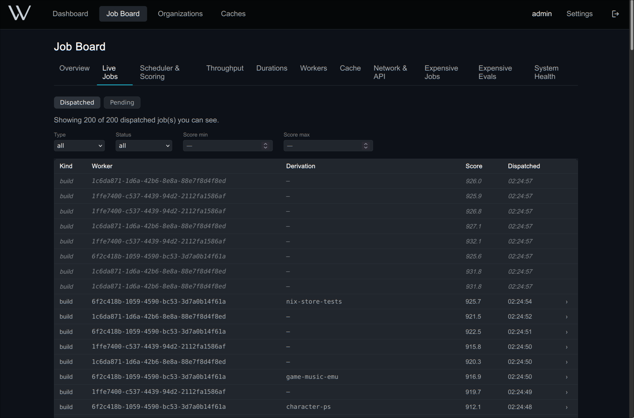 Live Jobs tab